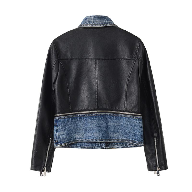 

Women's Leather & Faux Women PU Jacket Denim Vintage Party Long Sleeve Casual Outerwear Jeans Coats Casaco Femme Jaqueta Chaquetas, Black