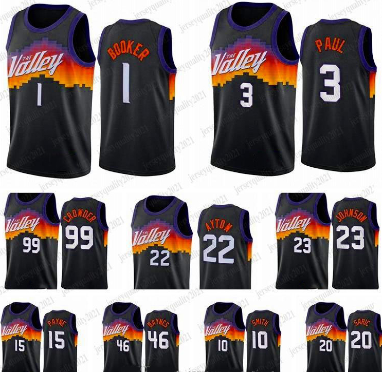 

Top Men Black City Basketball Jersey Devin 1 Booker Phoenix Suns Chris Paul Deandre Ayton Jae Crowder New Uniform