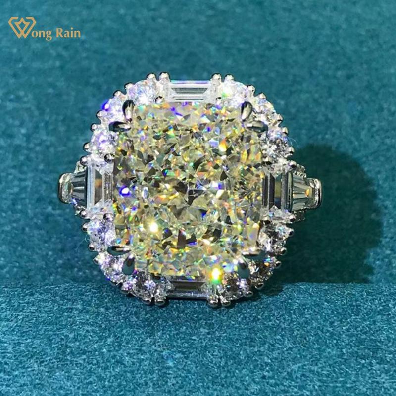 

Cluster Rings Wong Rain Luxury 925 Sterling Silver Radiant Cut Created Moissanite Gemstone Wedding Engagement Ring Fine Jewelry Wholesale, Golden;silver