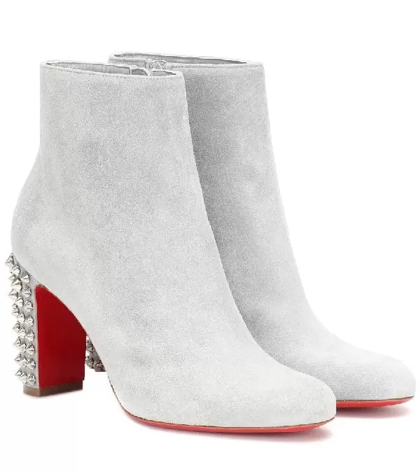 

Winter Elegant Brand Suzi Folk Ankle Boots, Lady Red Bottom Boot Women Spikes Chunky Heels Fashion Booties White Black Grey With Box 35-43