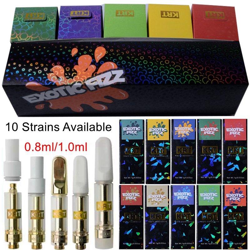 

10 Strains Krt Exotic Fizz Vape Cartridges Packaging 0.8ml 1ml Atomizers Ceramic Empty Vapes Pens Cartridge 510 Thread Dab Pen Oil Wax E Cig