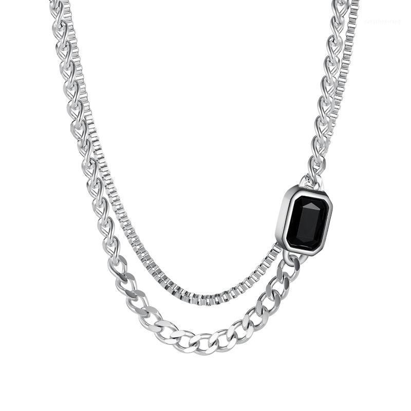 

Chains Luxury Black Square Pendent Link Chain Double Layer Charm Chocker Jewelry Party Acessories Gift Female Necklace