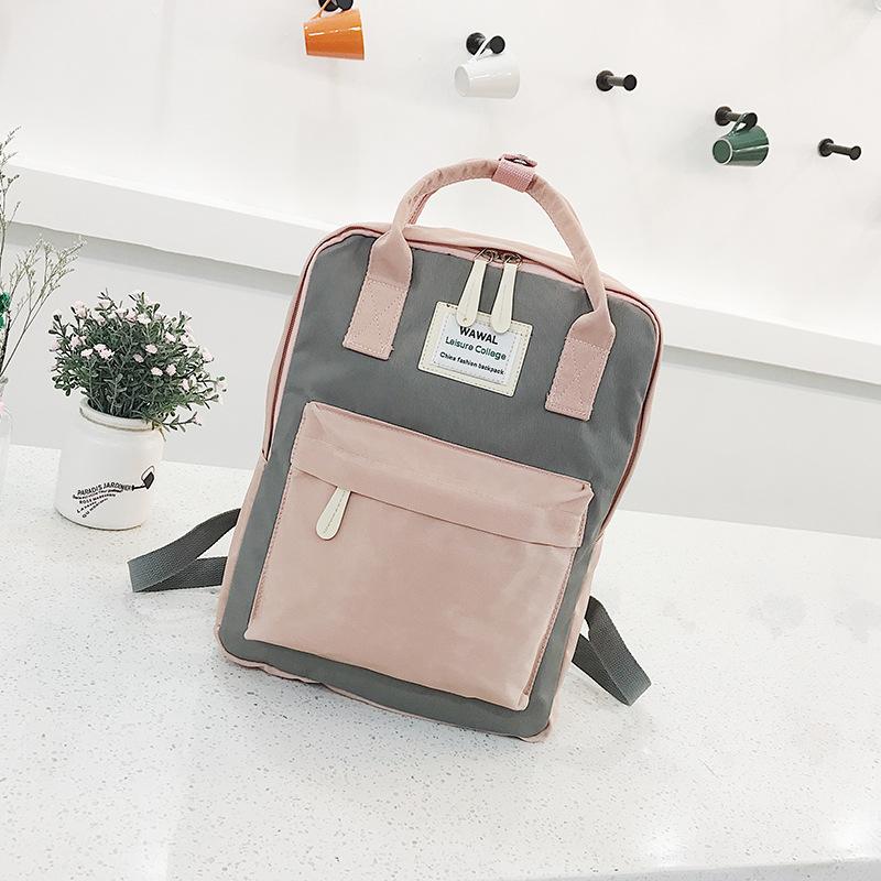 

Backpack Ladies Fashion Canvas Stitching Contrast Color Outdoor Travel School Bag Large Capacity Leisure Handbag For Women, Black