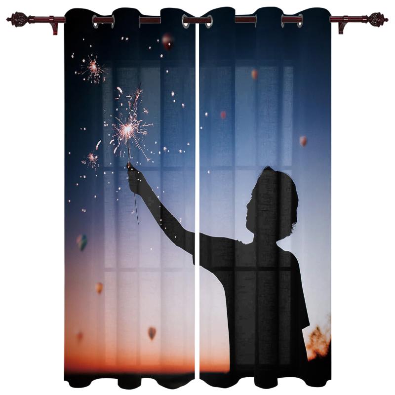 

Exquisite Home Luxury Curtains Child Fireworks Night Sky Living Room Dining Bedroom El Translucent Curtain & Drapes