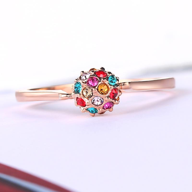 

Cluster Rings Mulitcolour Lucky Ball Ring For Women Colorful Rose Gold Color Wedding + Cubic Zirconia Gift Fashion Jewelry R006, Golden;silver