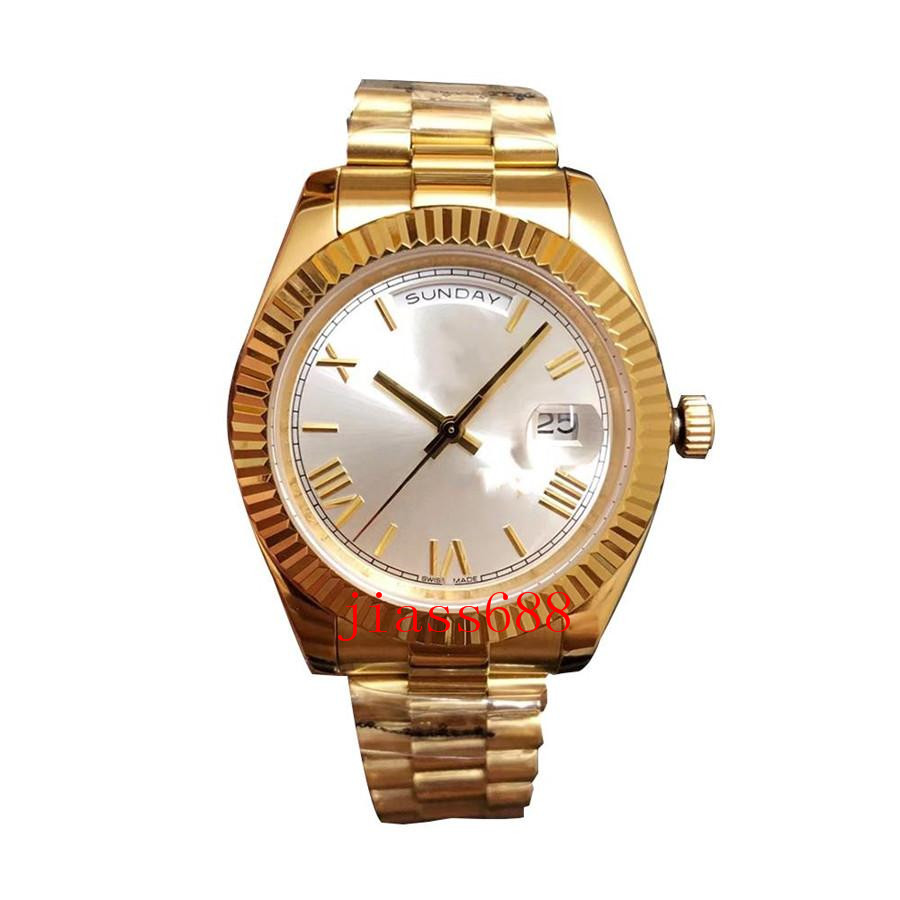 

gold day date 41mm black wristwatches dial big automatic mechanical movement sapphire glass president steel mens, Slivery;brown