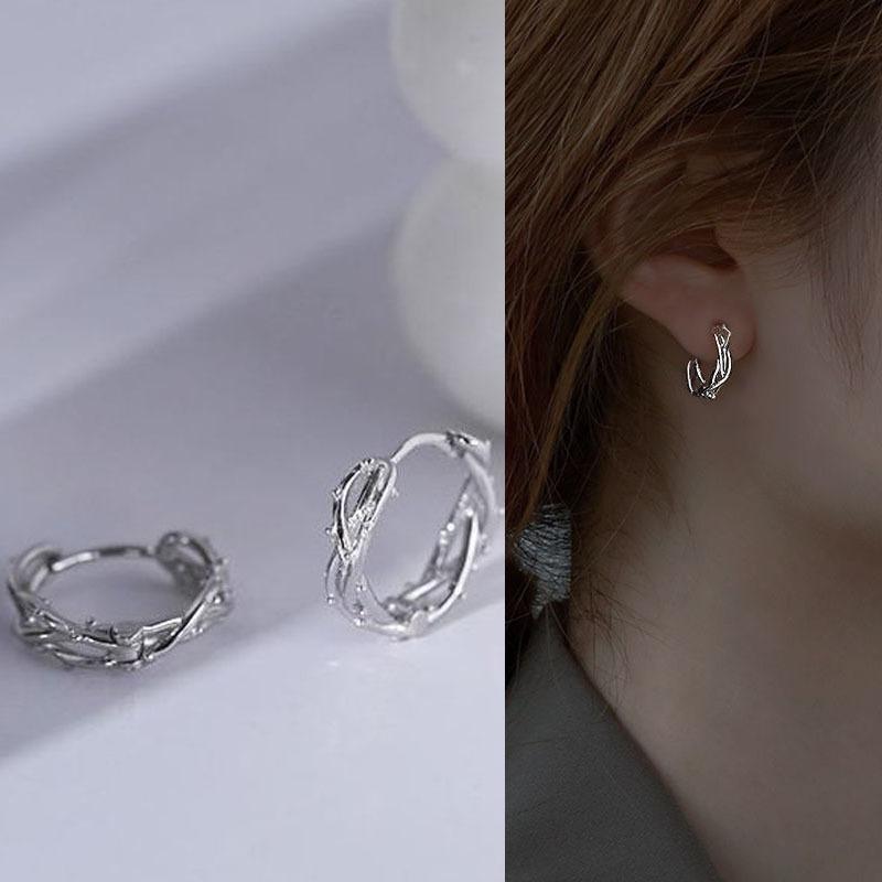 

Hoop & Huggie 925 Silver Needle Hypoallergenic Earrings Female Hollow Cross Sterling Fashion Thorn