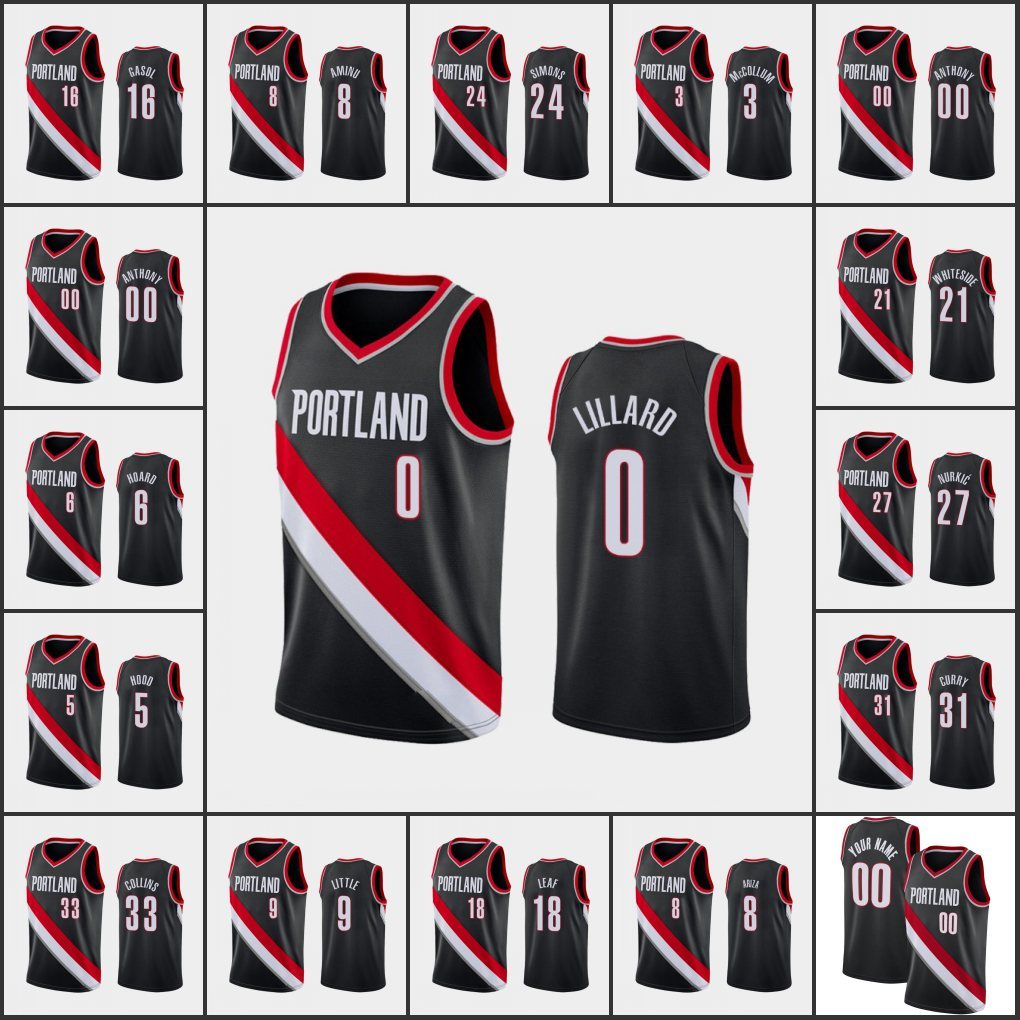 

Portland's Trail's Blazers's Men Damian Lillard C.J. McCollum Jusuf Nurkic Zach Collins Rodney Hood Custom Icon Black Jersey, Black;red