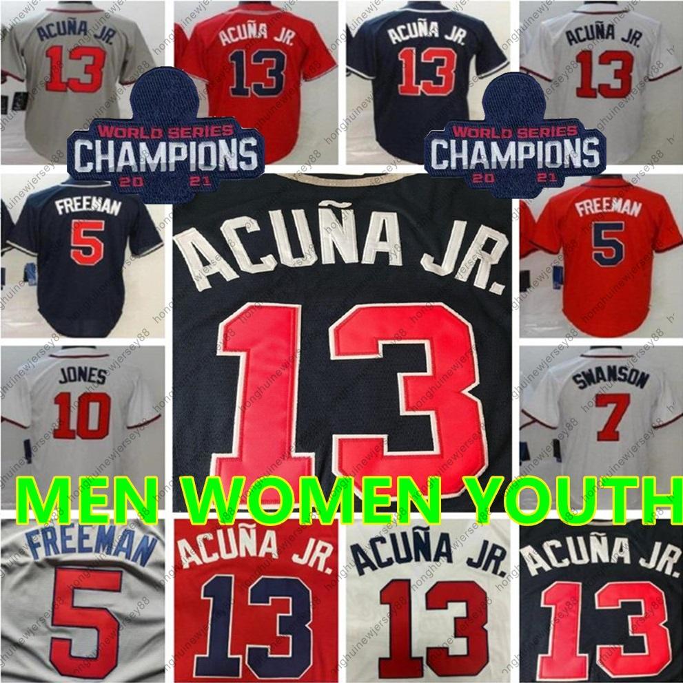 

2021 Men Women youth 13 Ronald Acuna Jr. Marcell Ozuna jerseys 5 Freddie Freeman 7 Dansby Swanson Deion Sanders 1 Ozzie Albies bRavee Jones Custom Baseball jersey, Colour 6
