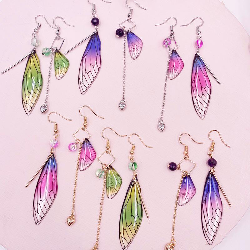 

Dangle & Chandelier Rainbow Gradient Resin Asymmetric Butterfly Earrings For Women 2022 Glitter Crystal Simulation Wing Drop Party Jewelry, Silver