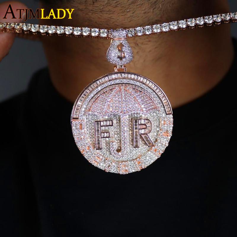 

Chains Iced Out Dollar Symbol Umbrella Forever Rich CZ Letter Necklace Bling Cubic Zirconia Two Tone Color Pendant Men HipHop Jewelry