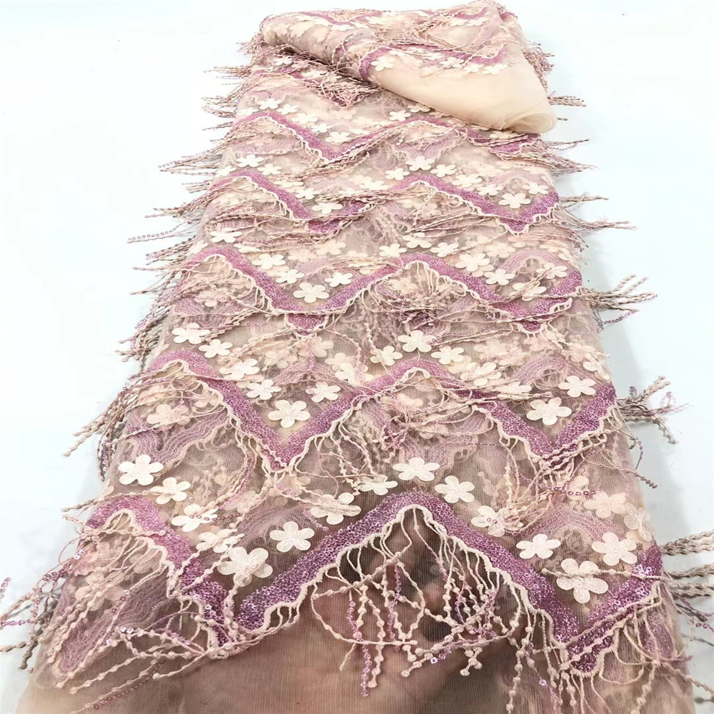 

3D French Lace Fabric 2021 High Quality Sequins Nigerian Korea African For Wedding