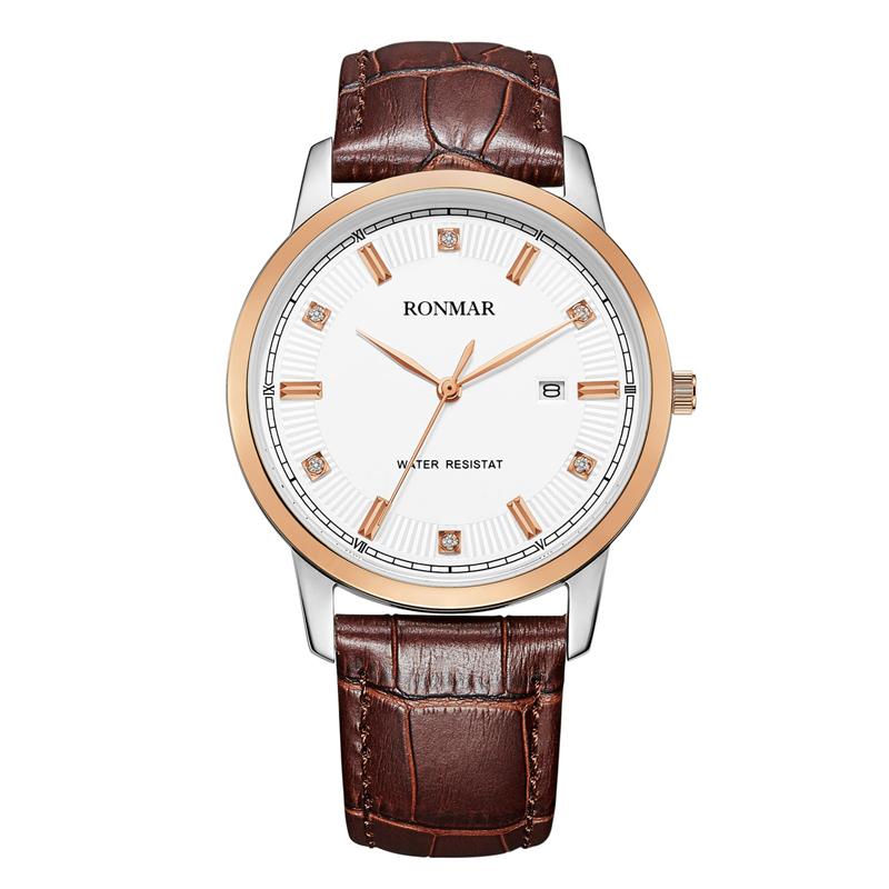 

Wristwatches RONMAR Fashion Men's Watches Top Wristwatch Waterproof Quartz Watch Leather Strap Male Clock Relogio Masculino, Man brown