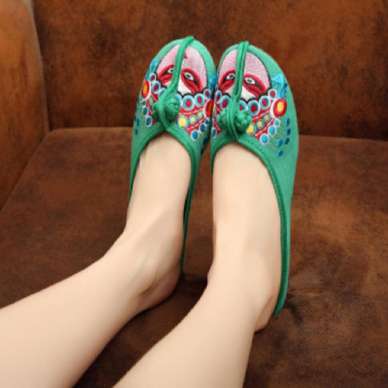 

Style Daily Home Embroidered Indoor Beef Tendon Bottom Half Slippers 1678, Black