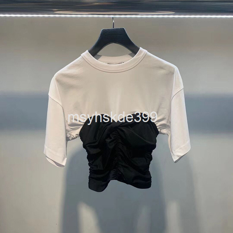 

Women' T-Shirt 6058 aw Wangjia spring and summer splicing contrast color slim fit 5-sleeve versatile top cotton T-shirt women, 2# packing bag