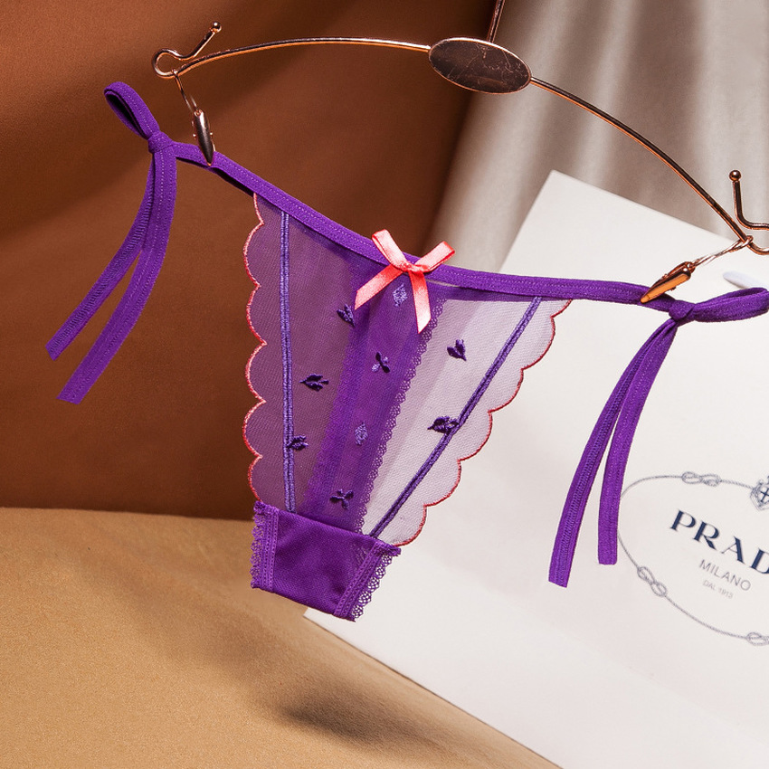 

See Through Gauze Women's g string pants Lace Knot Waist Panties Briefs T Back Sexy Lingerie Underwear for Woman Black White Blue