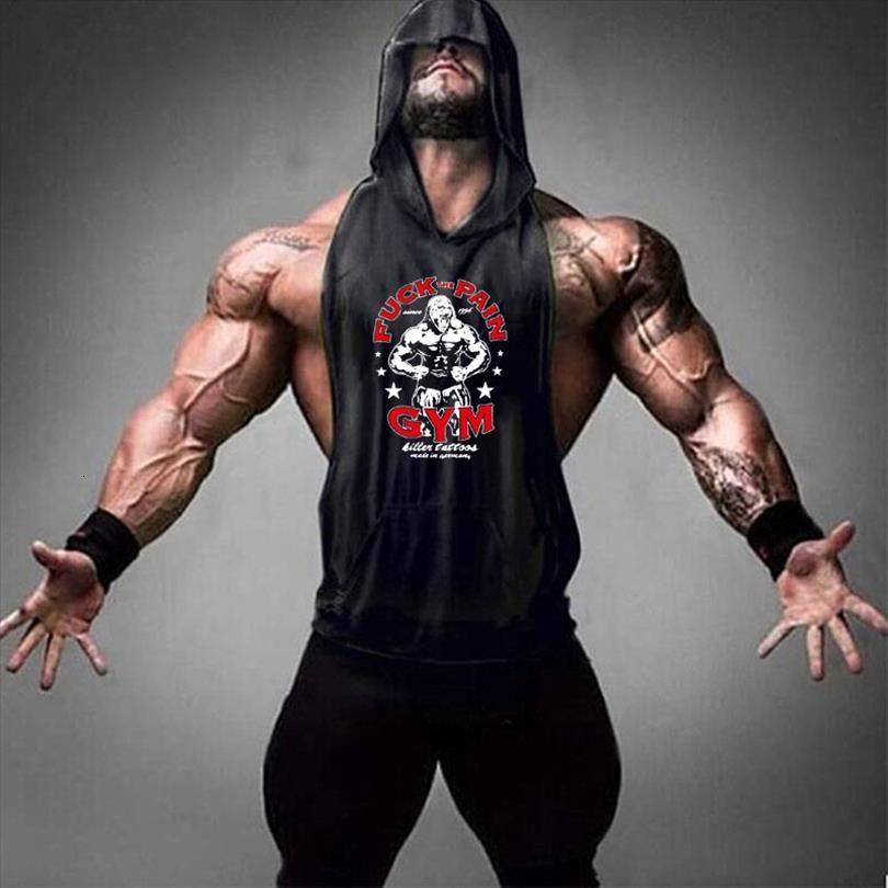 

men hoodies tank sleeveless mens muscle gym sport slim vest fitness hooded clothing workout elastic, White;black