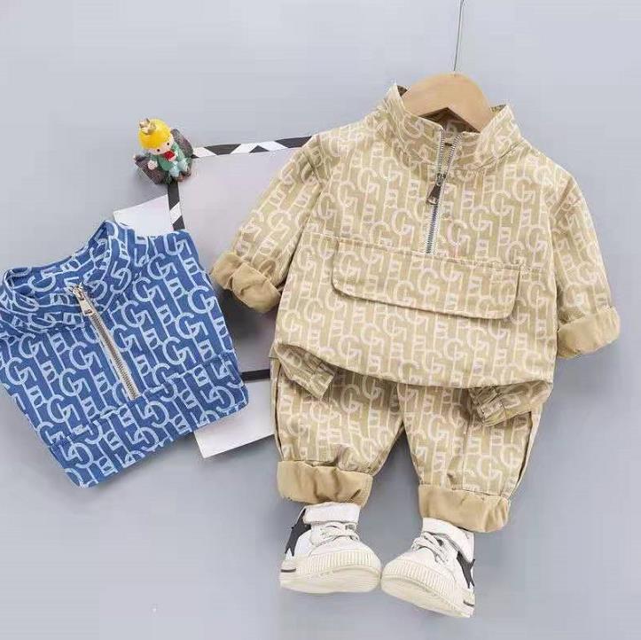 

Girls Boy Coat NEW Clothing Sets spring clothes female baby fashion tooling jacket + pants two-piece suit A026, White