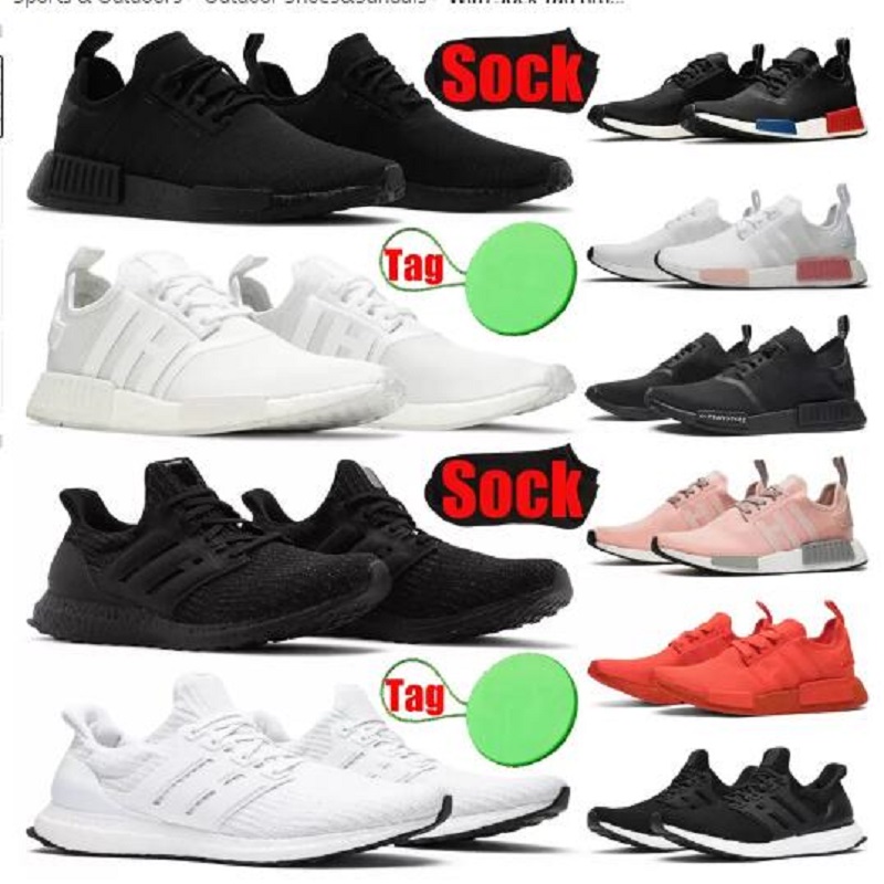 

With Sock Tag nmd r1 ultraboost ultra boost men women running shoes ultraboosts triple black white mens womens trainers sports sneakers runners, # 10