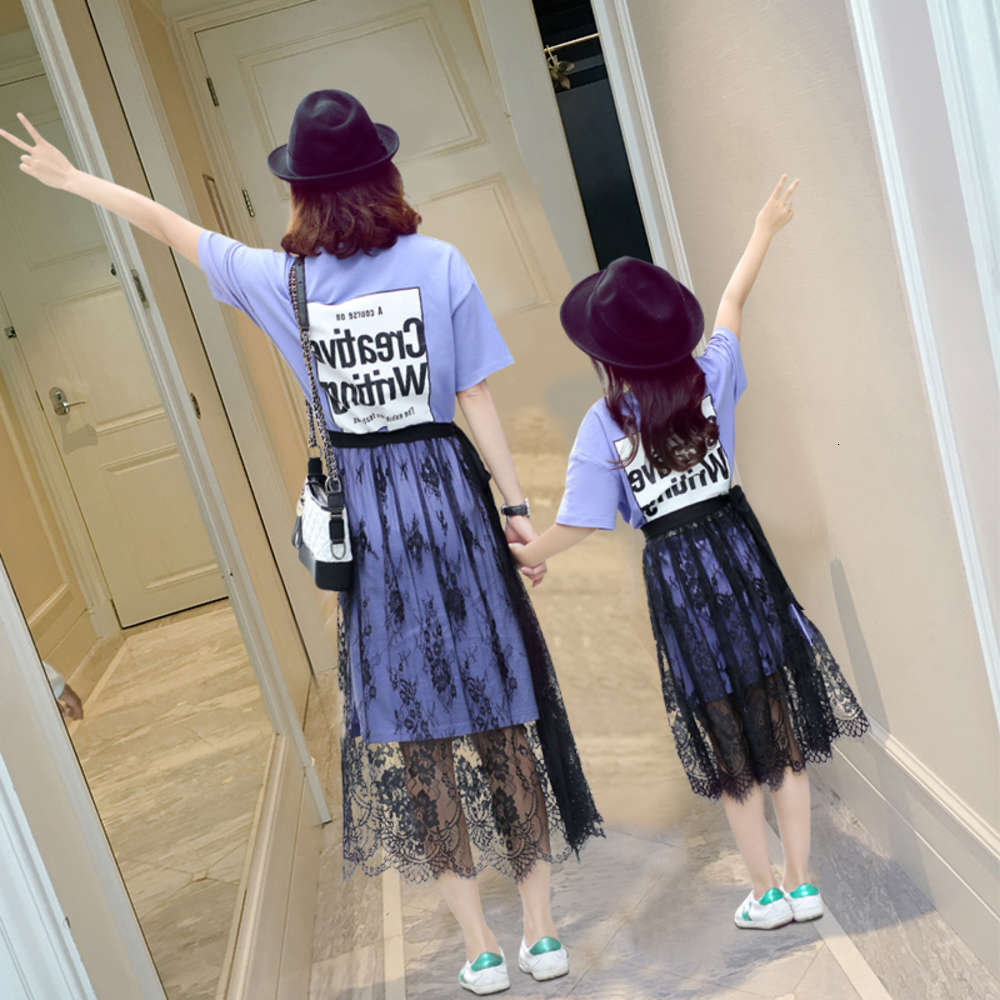 

Children's suit Summer Mother Dresses Casual dress Family Matching Clothes Mom And Daughter, White