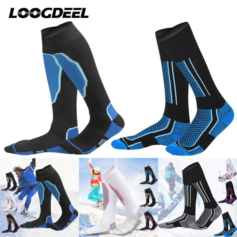 

Sports Socks Loogdeel Autumn Winter Outdoor Sport Snowboard Ski Hiking Wearable Thick Warmth Soft Towel Bottom Long Tube, Black