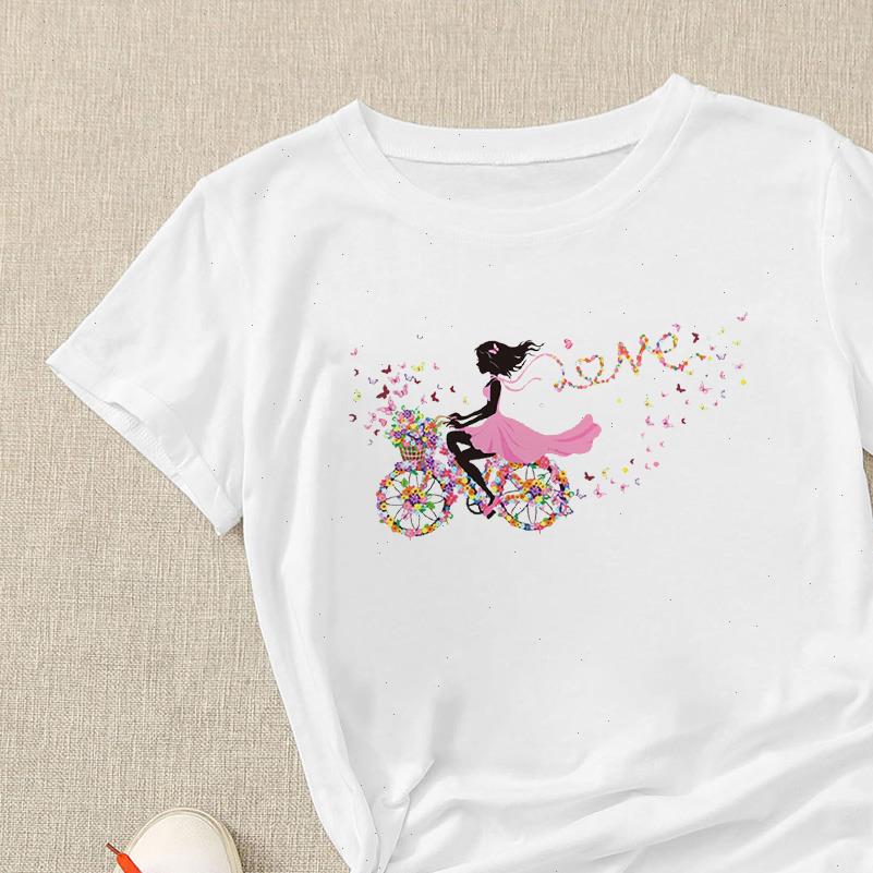 

Women T Shirts Large Size Harajuku Love Printed Bicycle Casual Tee Tops Summer Short Sleeve Female shirt Clothing, White