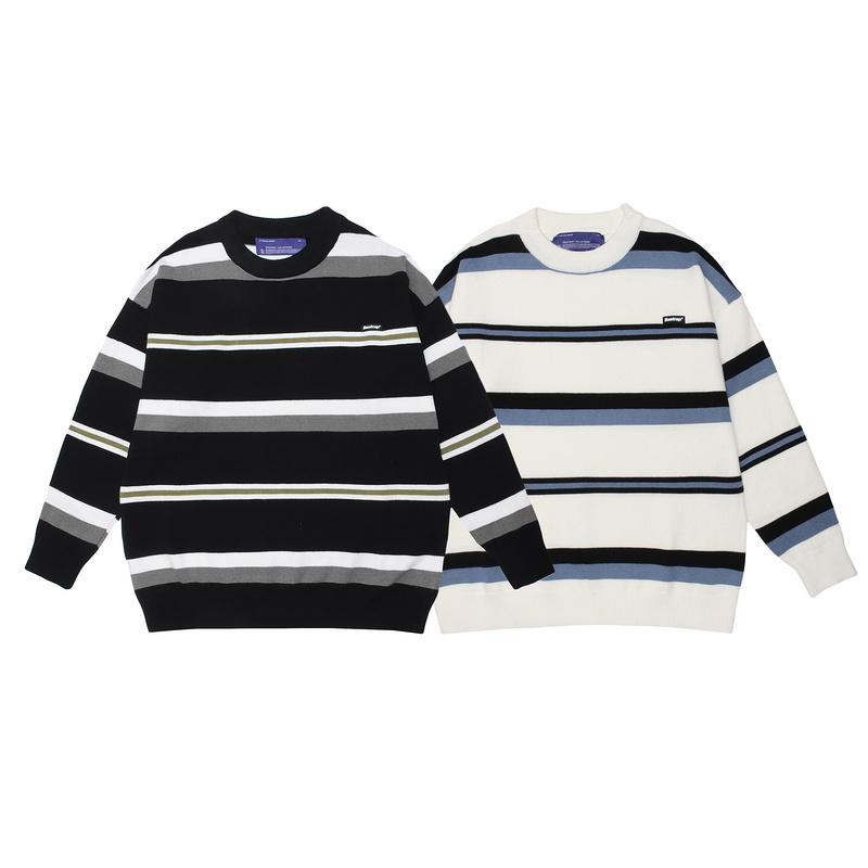 

Men's Sweaters Arrival BASTRAP Stripe Sweater Men Women Couple Cotton Pullover Hip Hop High Street Casual Oversize, White;black
