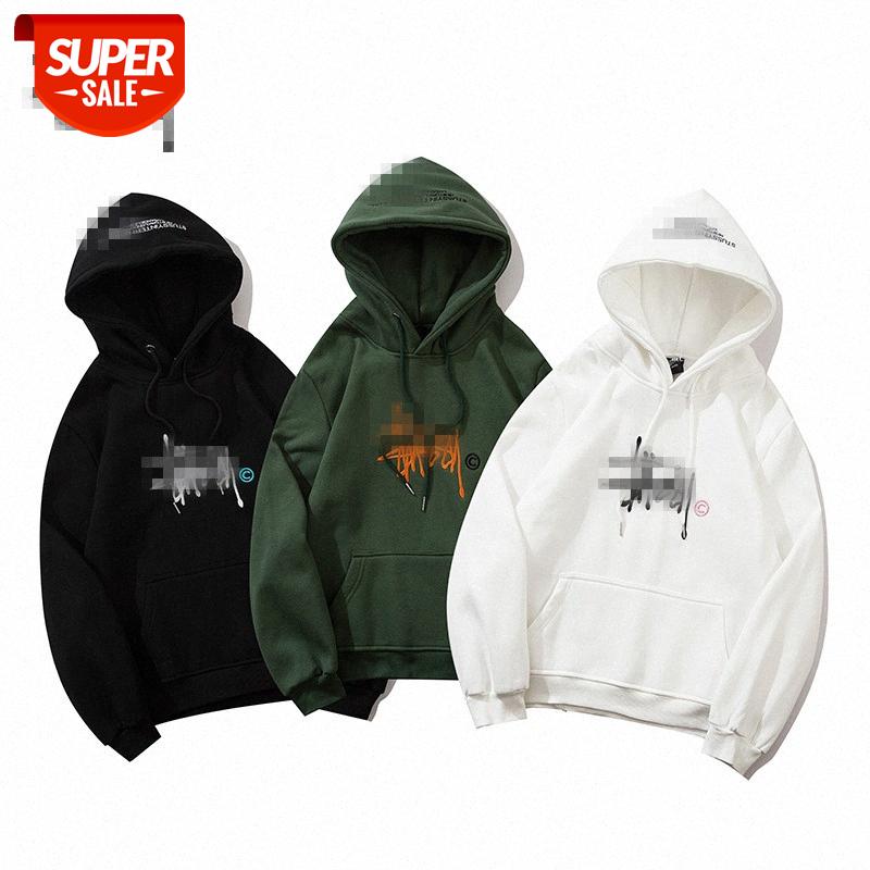 

STU World Parade embroidery and velvet hooded unisex fashion all-match sweater #Fa2w, Black