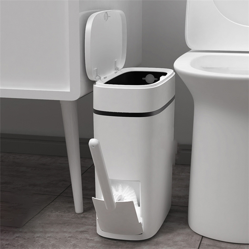 

Kitchen Trash Bin Can and Toilet Brush Set Storage Bucket Rubbish for Bathroom Garbage 211229