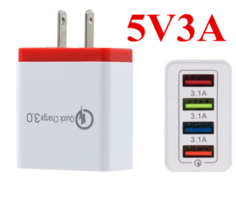 

5V3A Fast Power Adapter USB Charger 4USB Ports Adaptive Wall Chargers Smart Charging Travel universal EU US Plug opp pack Top Quality