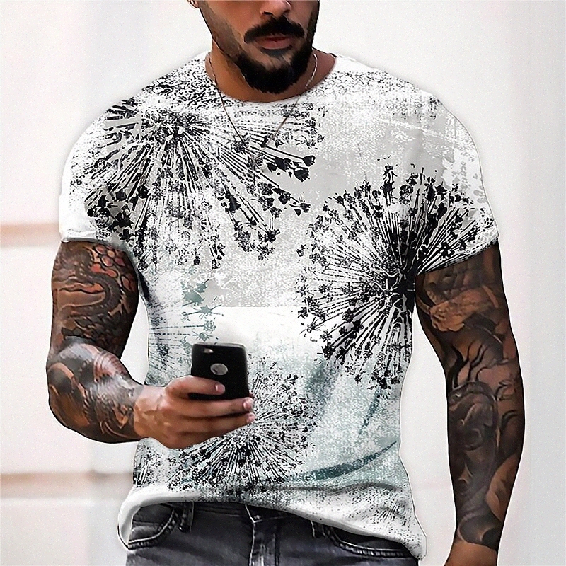 Men's Unisex Tee T shirt Shirt 3D Print Floral Graphic Prints Crew Neck Daily Holiday Print Short Sleeve Tops Casual Designer Big and Tall Blac