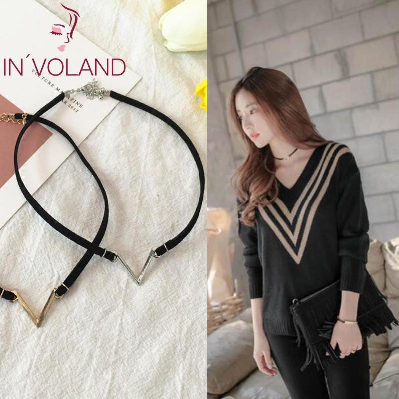 

Women Fashion Punk Style V Shape Velvet Rope Casual, Party Choker Clavicle Chain Geometric Necklace Chokers, Golden;silver