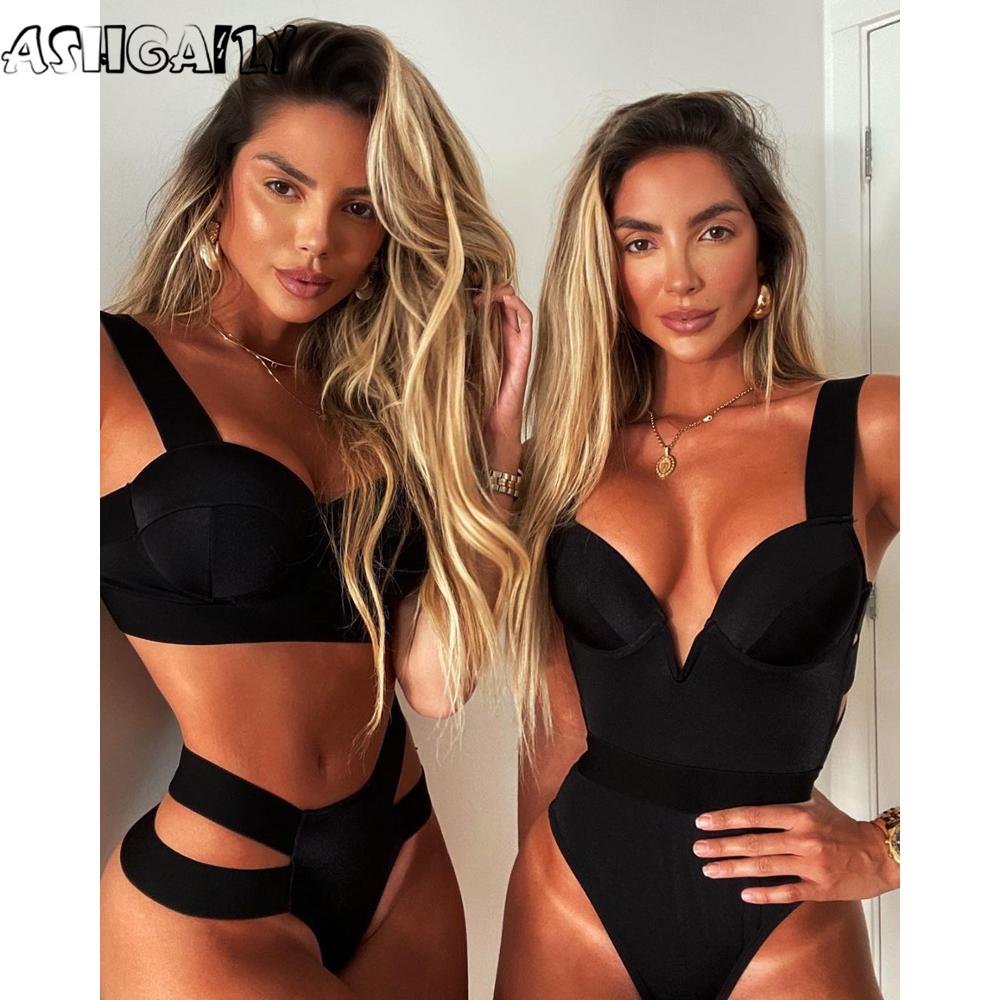 

20212021 new bikini black push up swimsuit women swimwear splicing bathing suit beach swimming suit, White;black