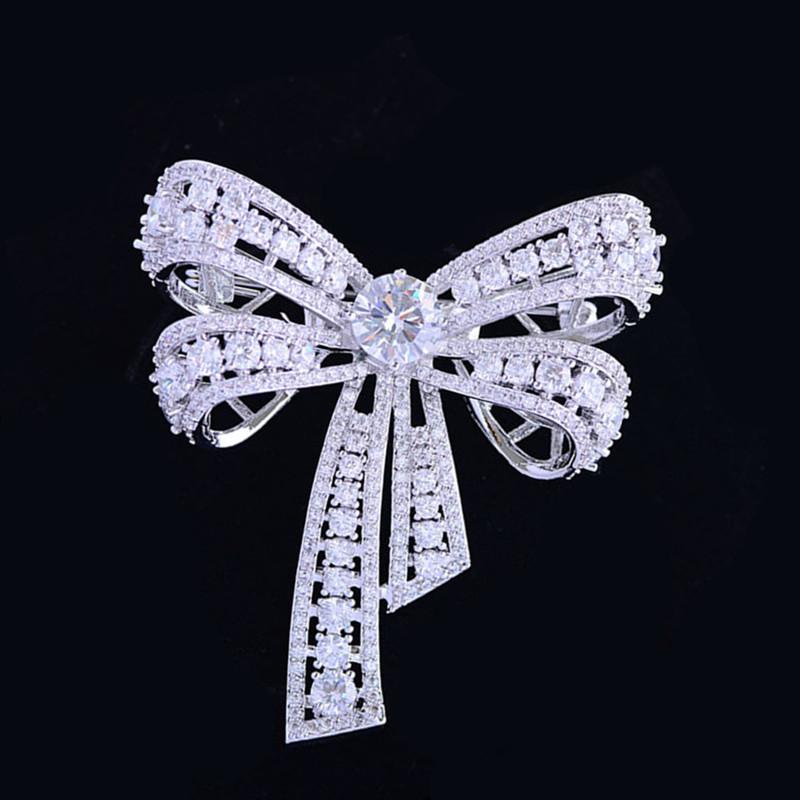 

Pins, Brooches Simple Hollow Bowknot For Women 2021 Fashion Luxury Zirconia Brooch Pin Female Coat Suit Broche Brand Jewelry, Gray