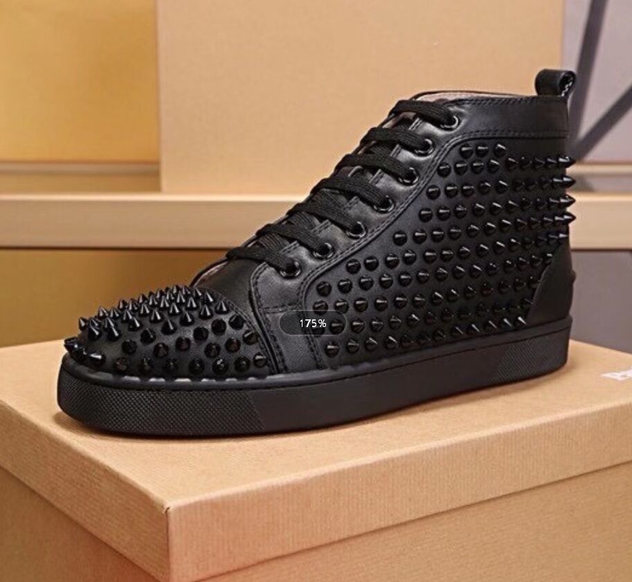 

2021 Red Sole High Top Teen Spiked Flat Shoes Men's and Women's Leather Size 35-46, 3 no box