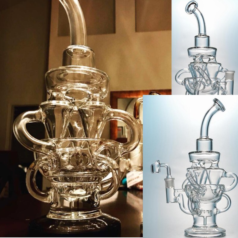 

Klein swirls dab rig Glass Bongs Hookahs double arms inline recycler heady oil rigs Gear diffuser Perc Water Pipes with 14mm joint