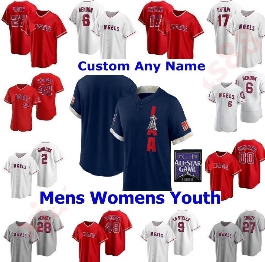 

Los Angeles 2021 All-Star Game Baseball jerseys Angels Mike Trout Shohei Ohtani Anthony Rendon Reggie Jackson Jefry Marte Andrelton Simmons, Blue;black