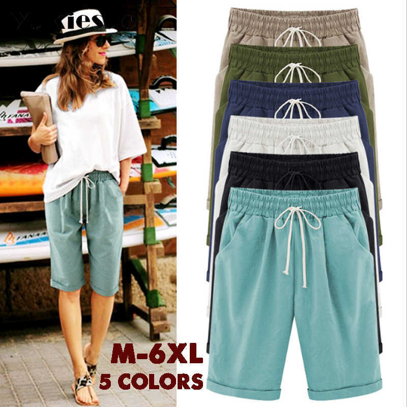 

Summer Woman Cotton linen harem pants Plus size Lady Casual Short Trousers candy Color Khaki black red blue pink -6XL 210608