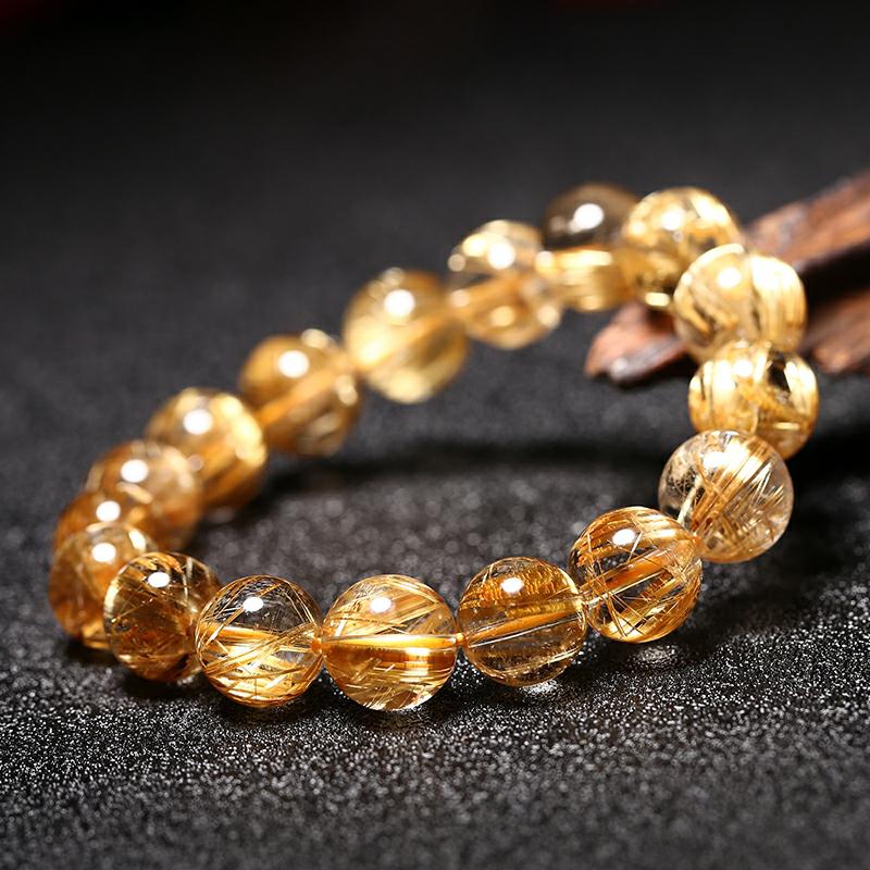 

Beaded, Strands Natural High-quality Rutilated Crystal Bracelet Quartz Round Beads Rutile Stone Ladies Jewelry Lucky