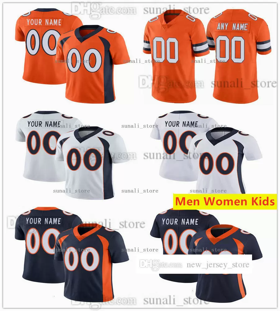 

Stitched Football Jerseys 81 Tim Patrick 40 Justin Strnad 56 Baron Browning 48 Derrek Tuszka 92 Jonathan Harris 90 DeShawn Williams 95 McTel, Men navy