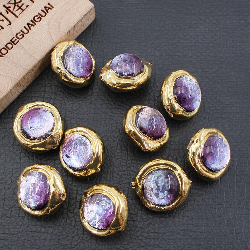 

Other APDGG 10Pcs 16MM Purple Moss Glass Coloured Glaze Loose Beads Gold Plated Connector For Necklace Pendant Jewelry DIY