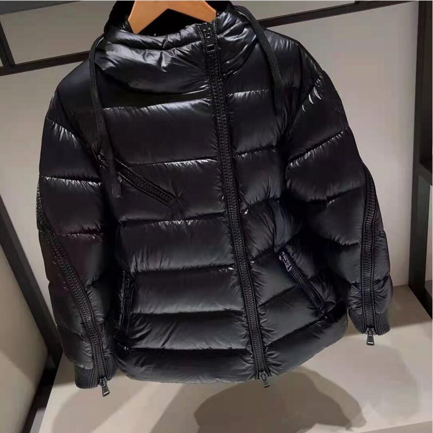 

Women incline Zipper Design Hooded Down Coat Thick Warm Jacket Waterproof Loose Fashion Parkas White and Black Size 0123