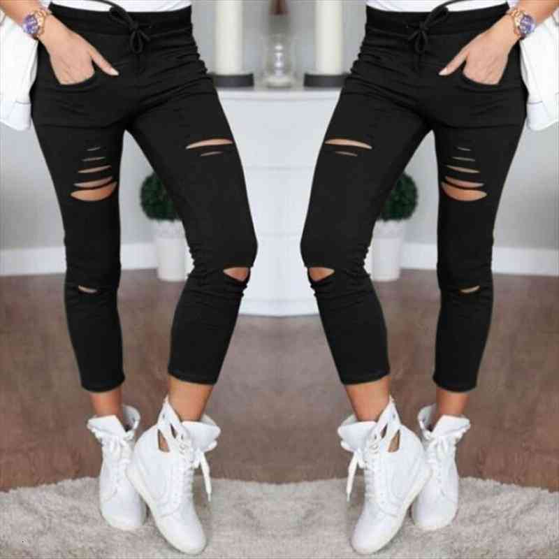

ripped big size trousers stretch women jean pencil pants leggings, Blue