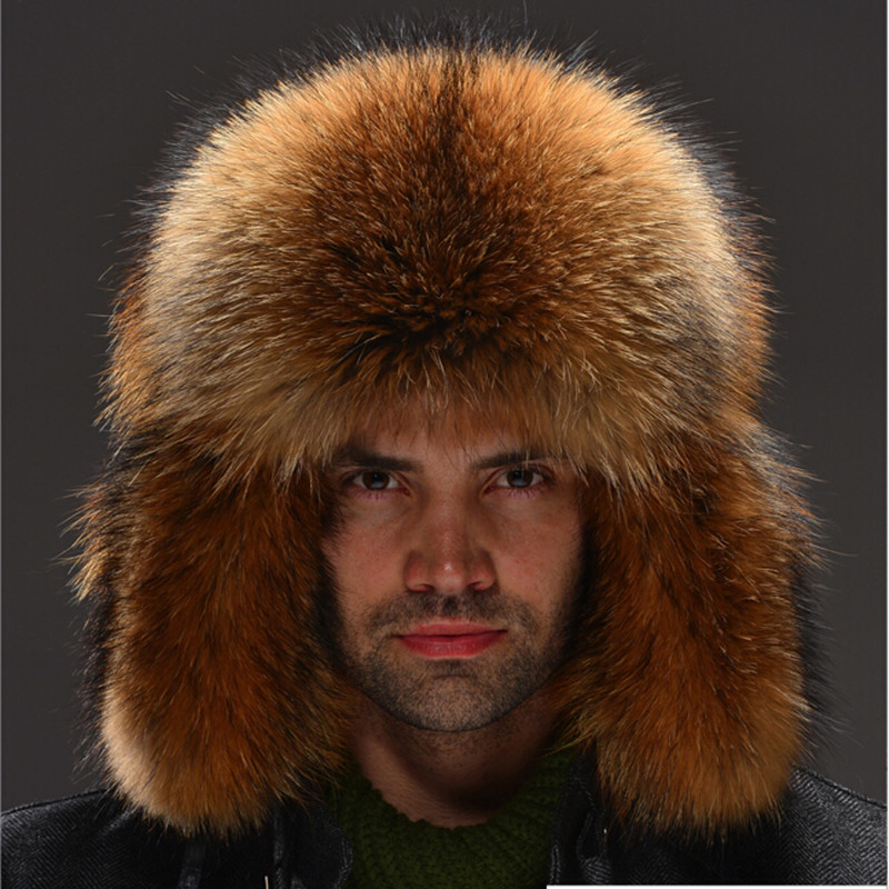 

Lei Feng genuine raccoon fur hat winter fur full leather fox fur hat ear flap hat princess for men and women hot, Gray