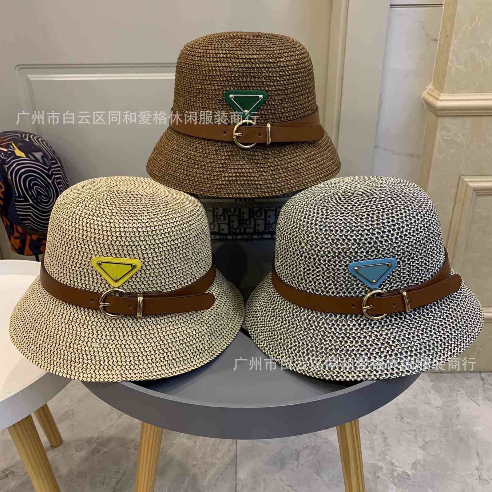 

P family inverted triangle straw hat fashion women's belt British style sunshade fisherman's foldable versatile IIDI.Xxx, Blue;gray