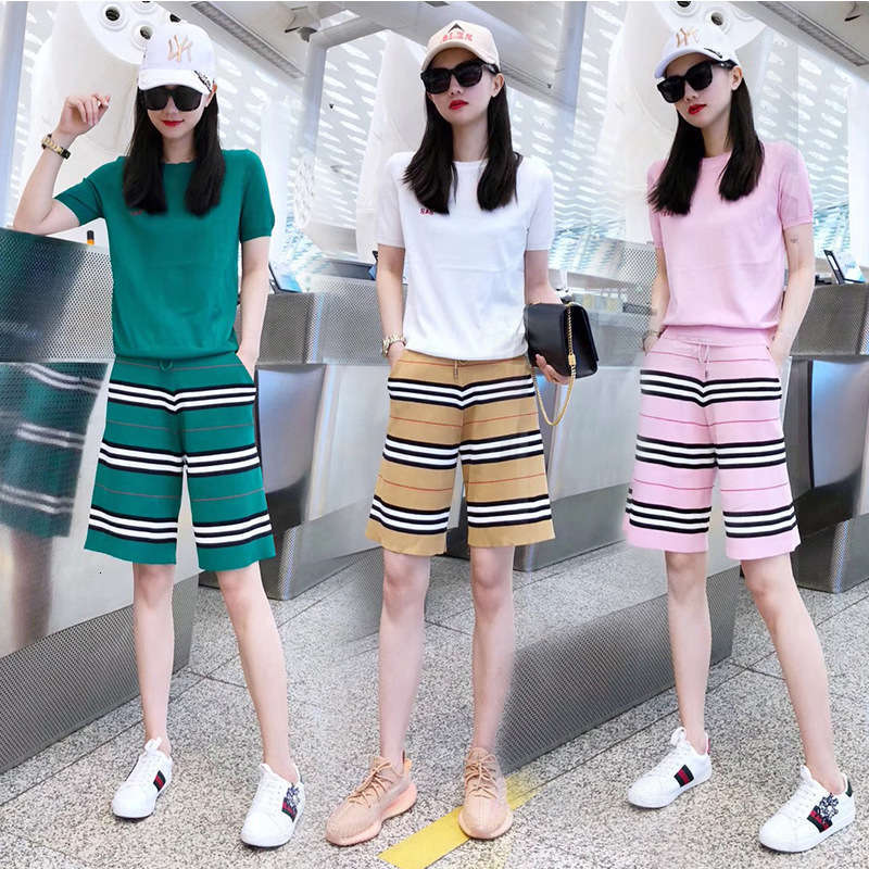 

Women' short 6742# Tracksuits sleeve ice silk sports suit summer fashion and foreign style leisure two piece set, White