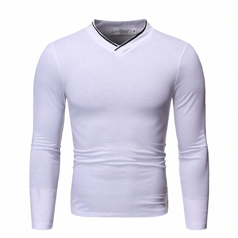Men's T shirt Solid Colored V Neck Daily Long Sleeve Slim Tops Basic White Black Dark Gray 869L#