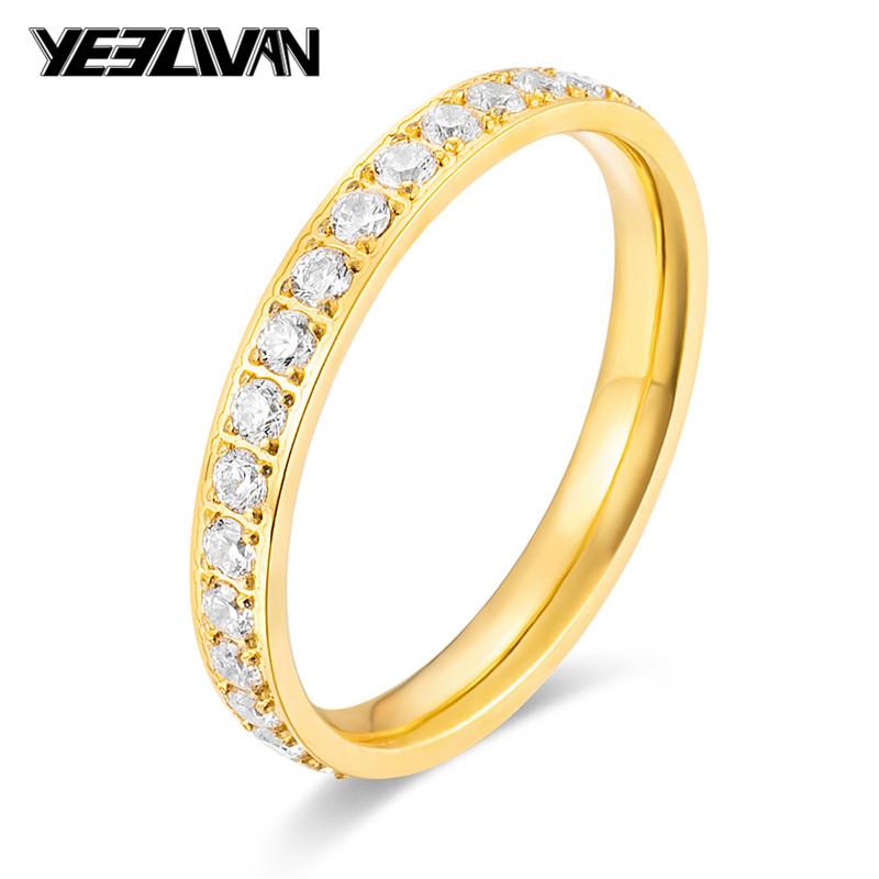 

Cluster Rings Zircon-inlaid Titanium Steel Female Ring Shinning Crystal Wedding Elegant Fashion Rose Gold Black Finger Jewelry For Women, Golden;silver