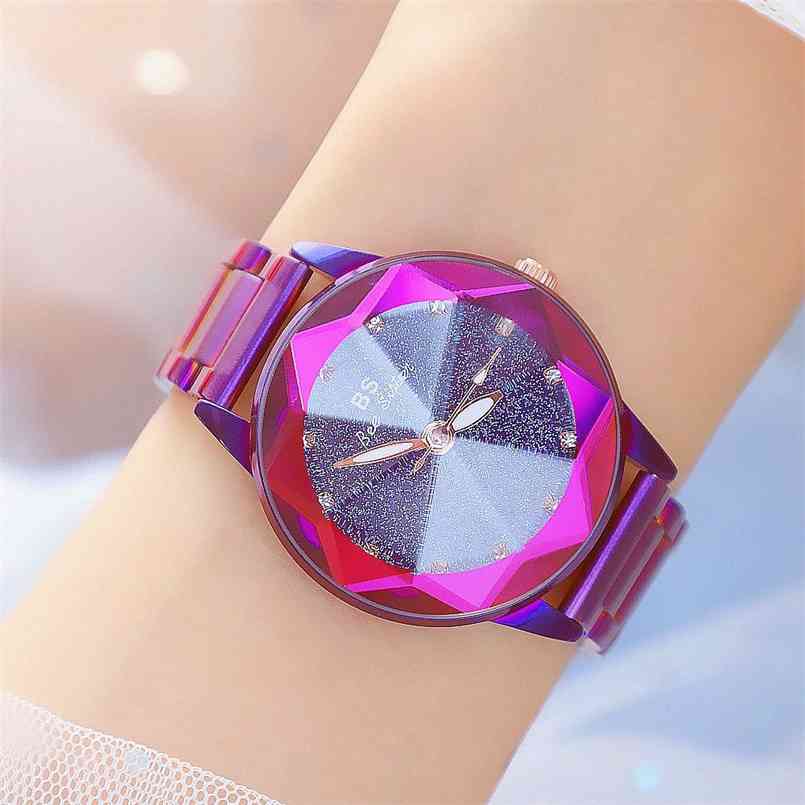 

Women Watch Famous Luxury Brands Crystal Ladies Watches Stainless Steel Purple Starry Sky Wrist Montre Femme 210707, Rose gold