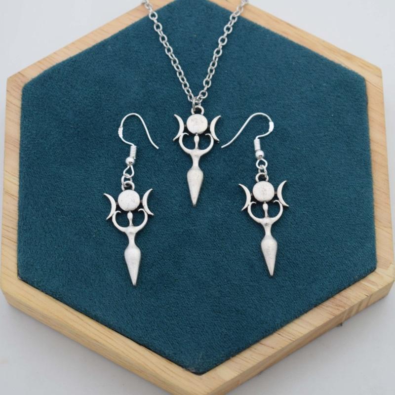 

Earrings & Necklace Wiccan Moon Goddess Jewelry Sets Witchcraft Gifts For Ladies Girls Accessories, As pic